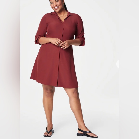 Spanx Carefree Collared Shirt Dress Burgundy Red 1X - Picture 2 of 10